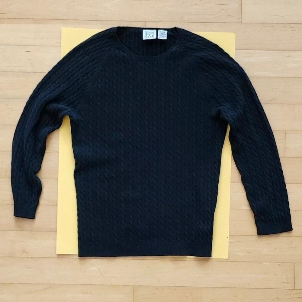 Vintage Cable Knit Light Sweater Made in UK Cotton Lycra Black Mens M
